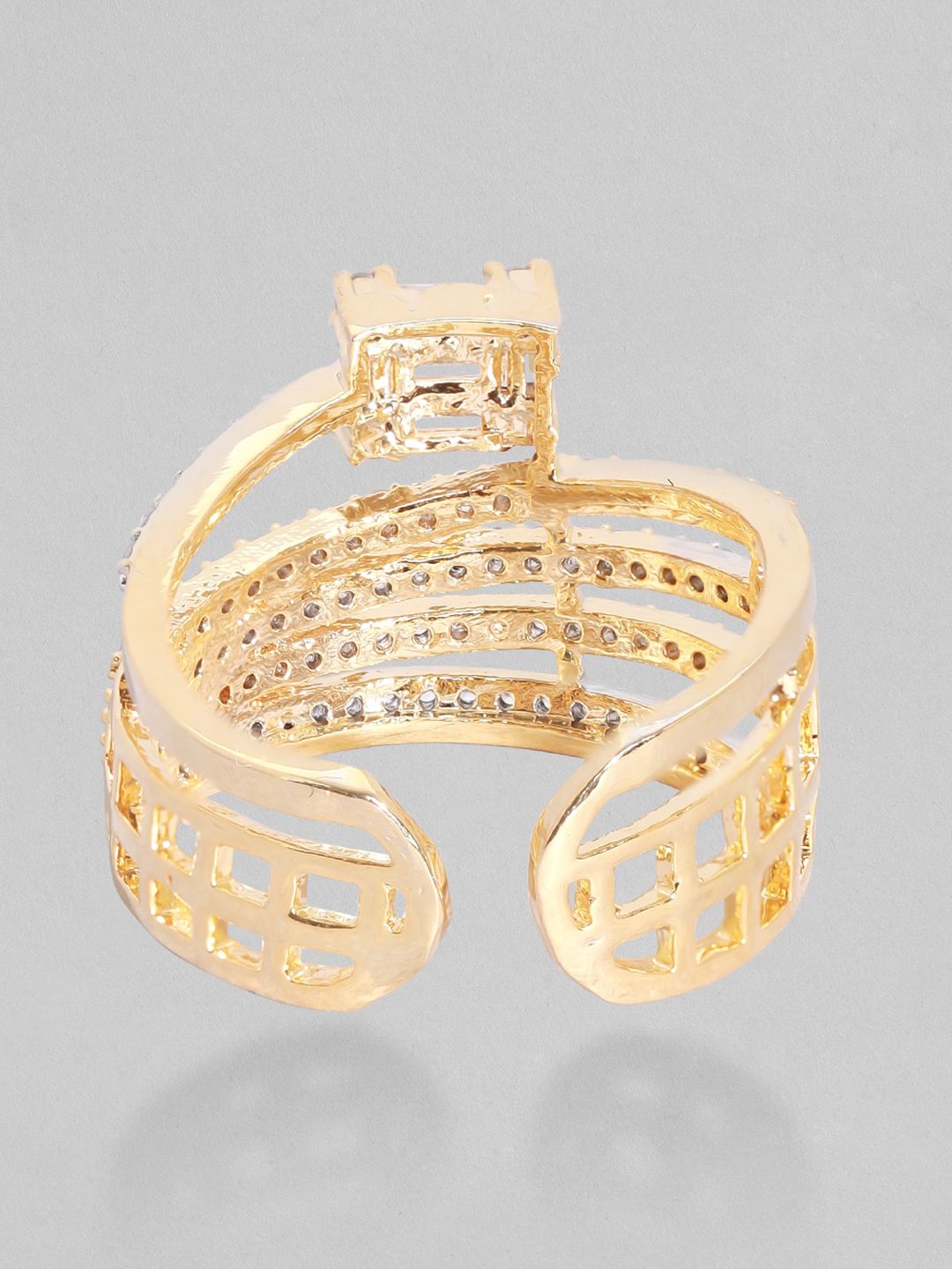 Dhiyona RJ Women's Gold-Plated AD Studded Adjustable Rail Finger Ring