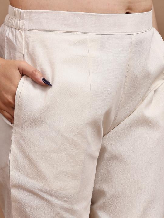 Dhiyona TI Women's Off White Linen with Contrast Butterfly Embroidered Kurta and Pant
