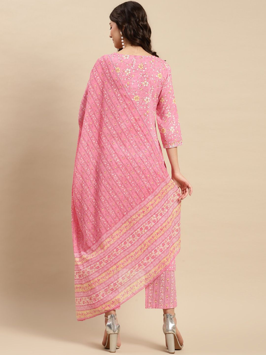 Dhiyona SN Women's Floral Printed Pure-Cotton Straight Kurta With Trouser & Dupatta