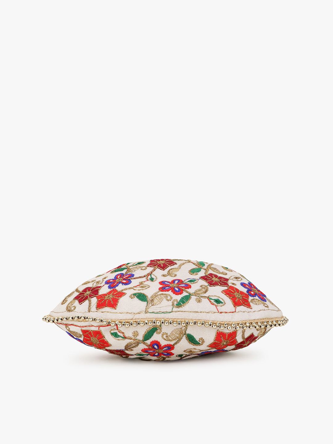 Dhiyona NR Women Cream-Coloured & Purple Embroidered Tasselled Potli Clutch