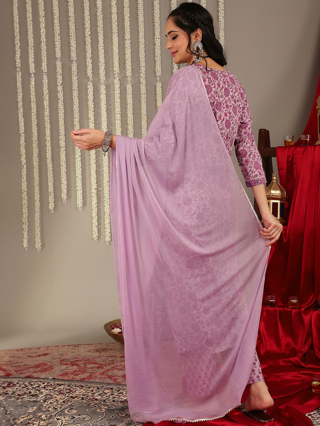 Dhiyona VA Women'sFloral Printed Regular Gotta Patti Pure Cotton Kurta With Trousers & Dupatta