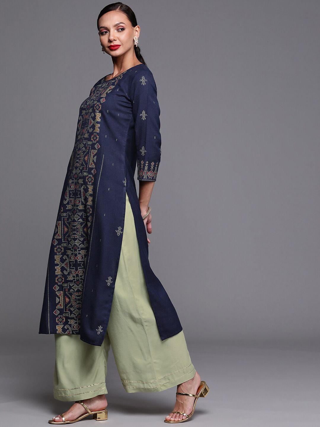 Dhiyona IE Women Ethnic Motifs Printed Straight Cotton Kurta