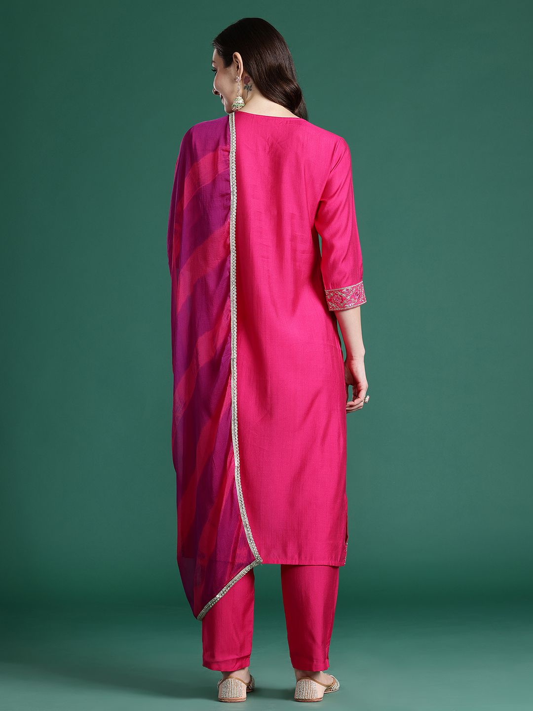 Paisley Embroidered Sequinned Kurta with Trousers & With Dupatta