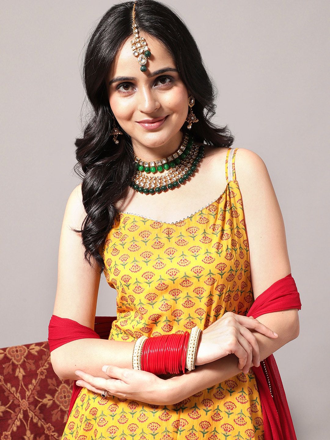 Dhiyona VA Women'sEthnic Motifs Printed Gotta Patti A-Line Kurta & Sharara With Dupatta