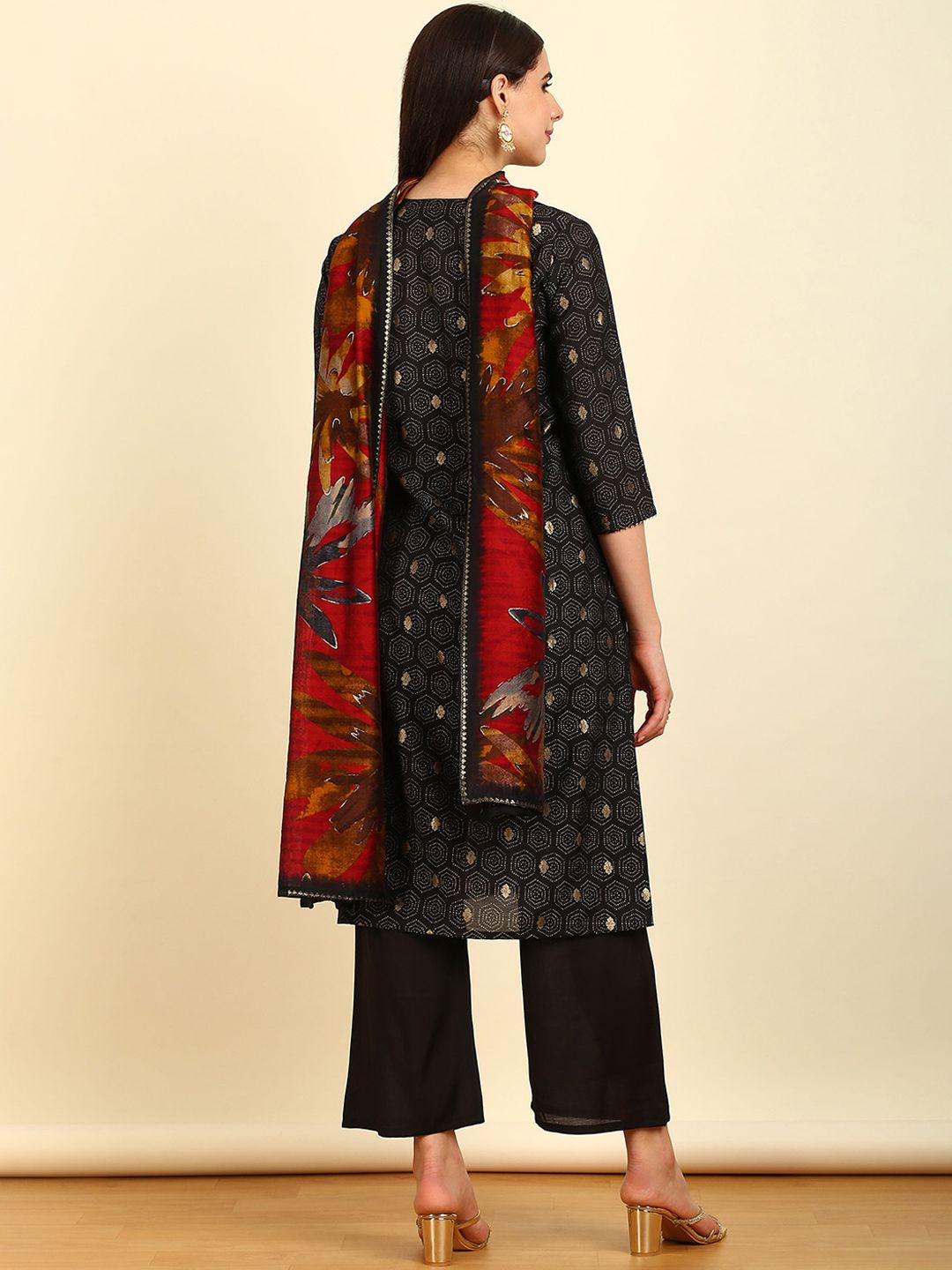Dhiyona SO Women's Geometric Printed Beads and Stones Kurta with Palazzos & With Dupatta