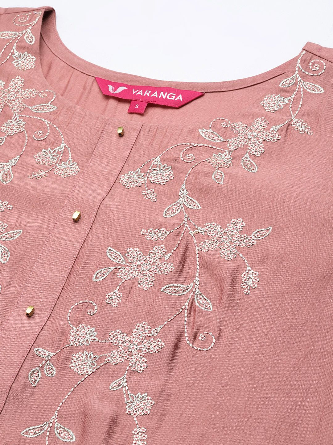 Dhiyona VA Women's Dusty Rose Pink Ethnic Motifs Embroidered Sequinned Kurta Trousers & Dupatta