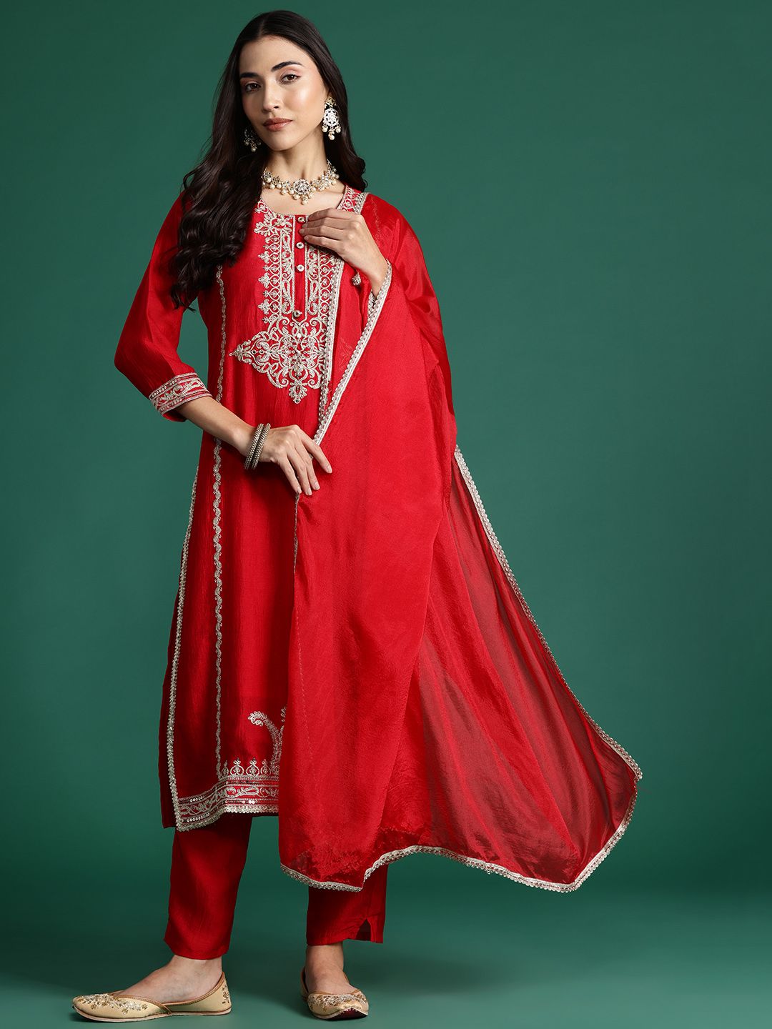 Dhiyona IE Ethnic Motifs Embroidered Kurta with Trousers & With Dupatta