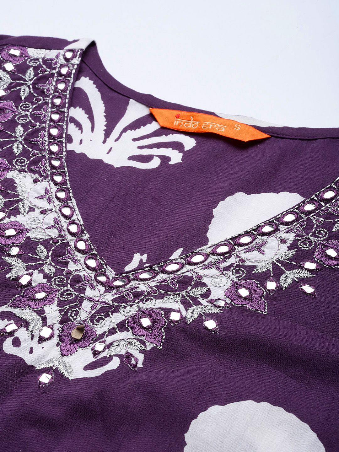 Dhiyona IE Floral Printed Mirror Work Pure Cotton Kurta with Trousers & With Dupatta