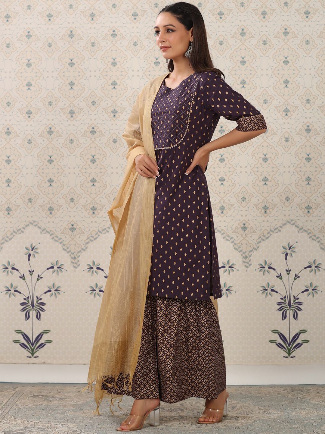 Dhiyona OD Ethnic Motifs Printed Regular Gotta Patti Pure Cotton Kurta with