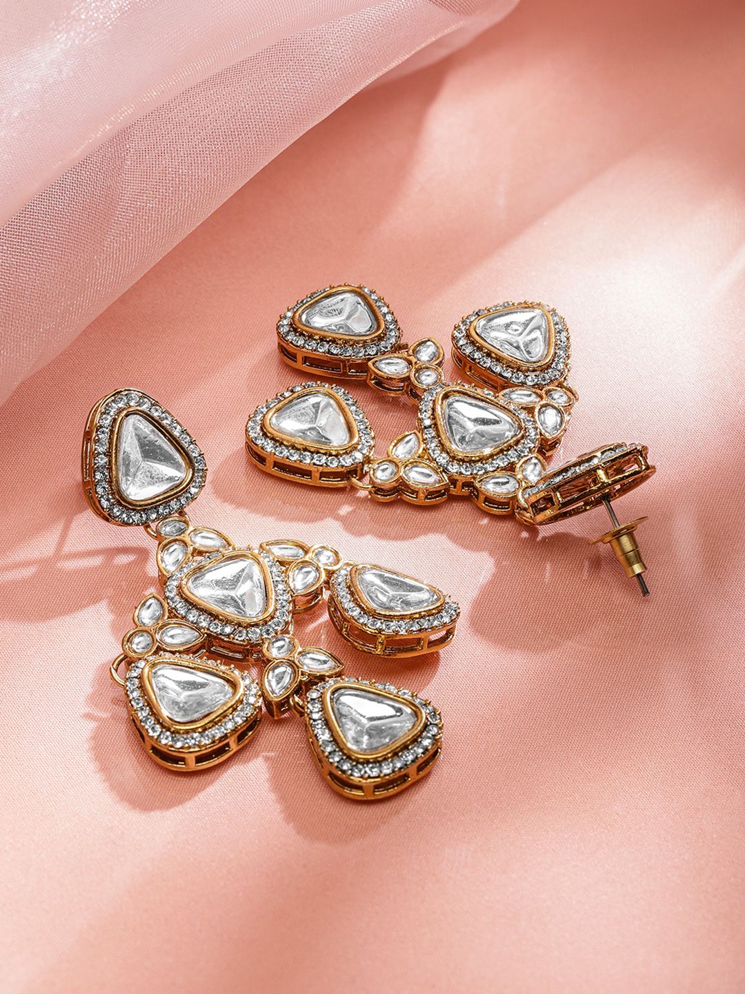 Dhiyona RJ Women's 22K Gold-Plated White & Clear Stone & Cubic Zirconia Studded Chandelier Earrings