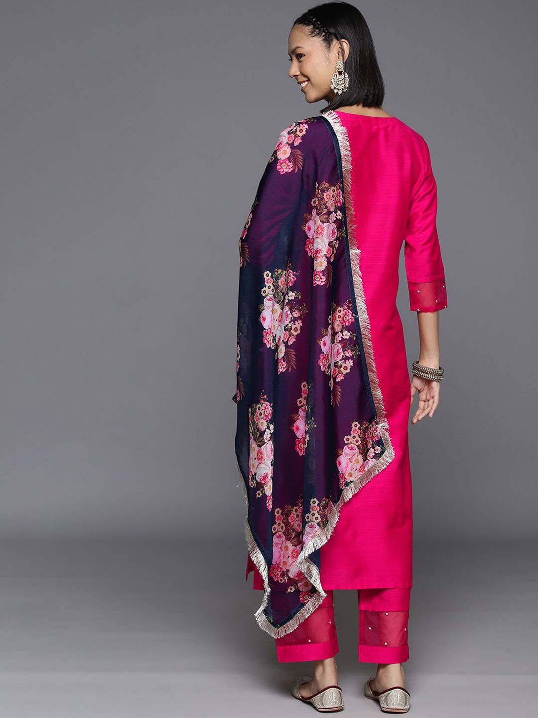 Dhiyona VA Women'sPink Ethnic Yoke Design Regular Thread Work Kurta & Trousers With Dupatta