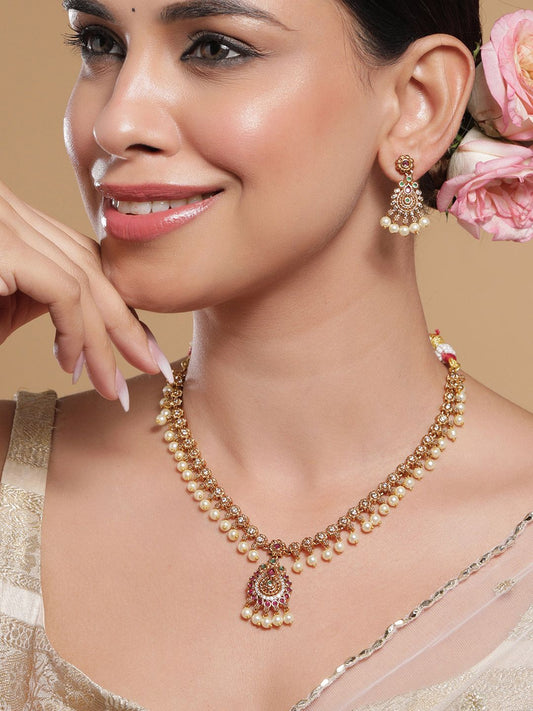 Dhiyona RJ Women's 22KT Gold-Plated Kundan and Cubic Zirconia Studded Jewellery Set