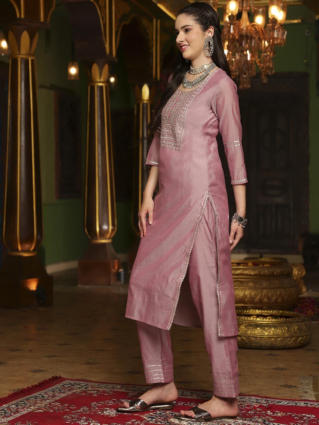 Dhiyona SN Women's Embroidered Straight Kurta With Trouser & Dupatta Set