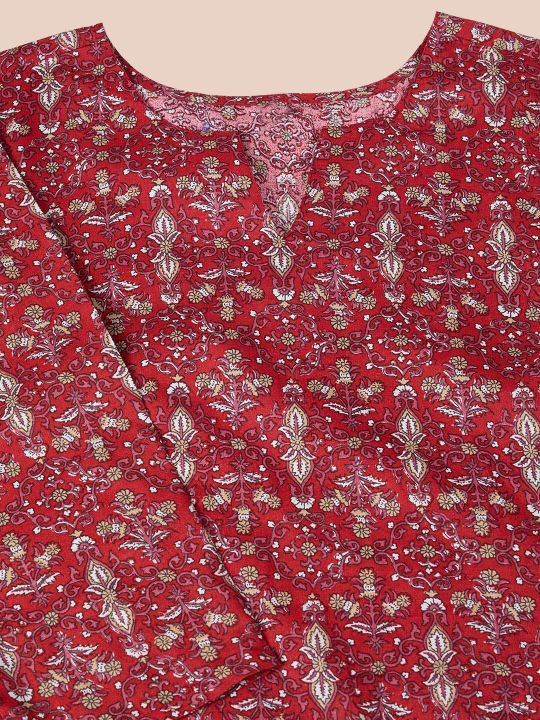 Dhiyona OD Floral Printed Regular Pure Cotton Kurta with Trousers & Dupatta