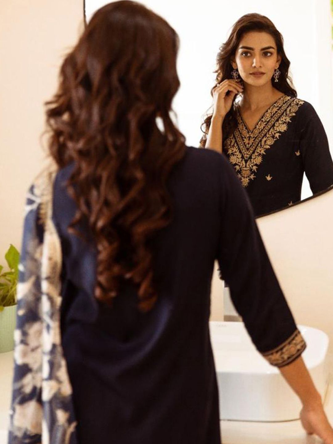 Dhiyona IE Women Ethnic Motifs Embroidered Regular Kurta with Salwar & With Dupatta