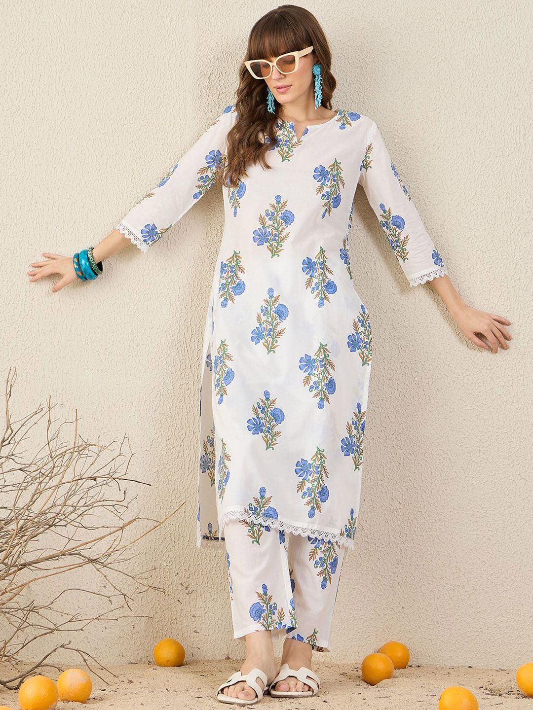 Dhiyona IE Floral Printed Pure Cotton Tunic With Trouser