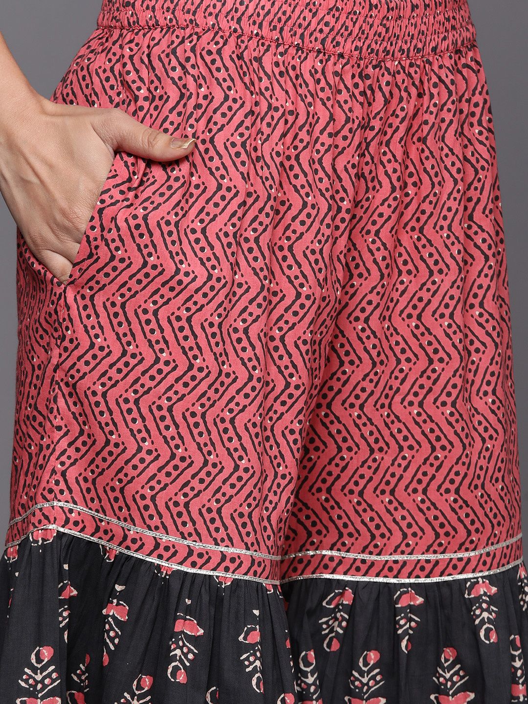 Dhiyona VA Women's Grey Ethnic Motifs Printed Gotta Patti Kurta with Sharara & With Dupatta