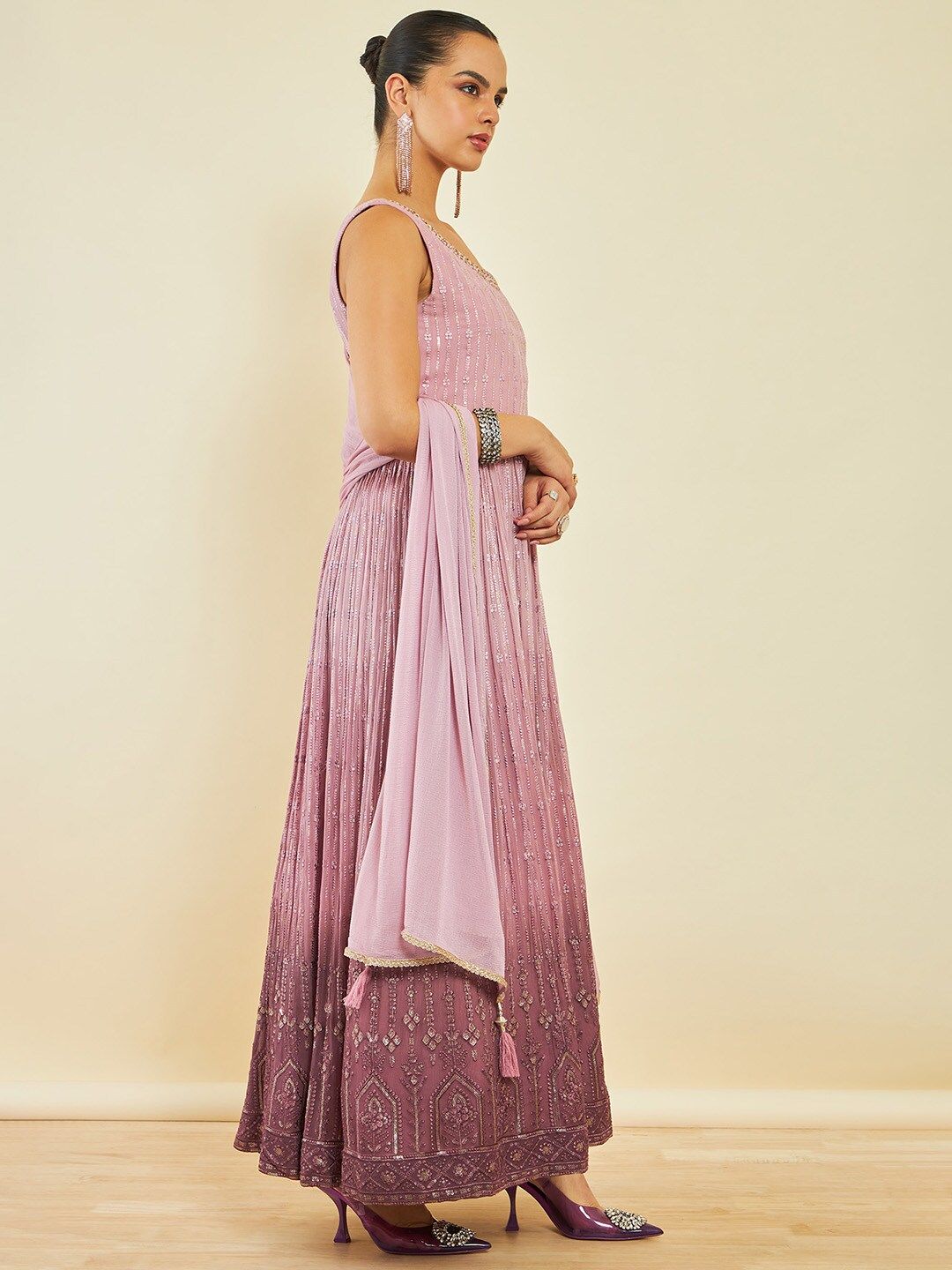 Dhiyona SO Women's Ethnic Motifs Embroidered Georgette Kurta & Churidar With dupatta