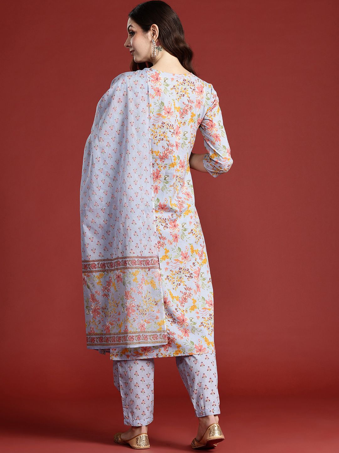 Floral Printed Pure Cotton Kurta with Salwar & With Dupatta