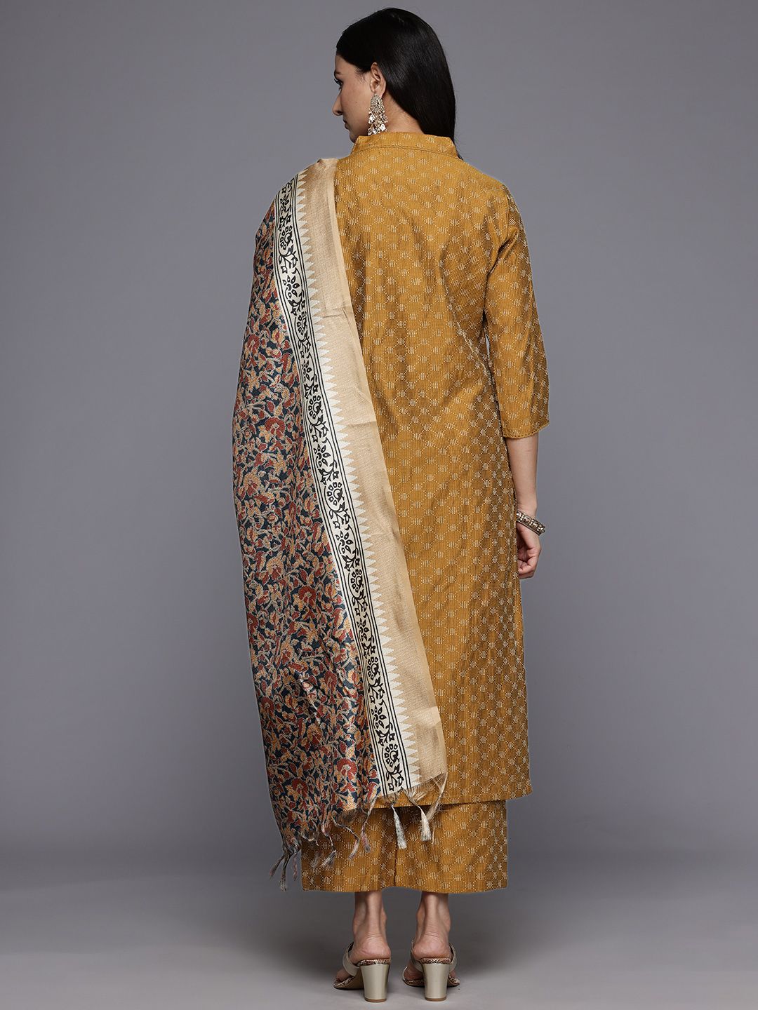 Dhiyona VA Women'sWoven Design Kurta With Palazzos & Dupatta