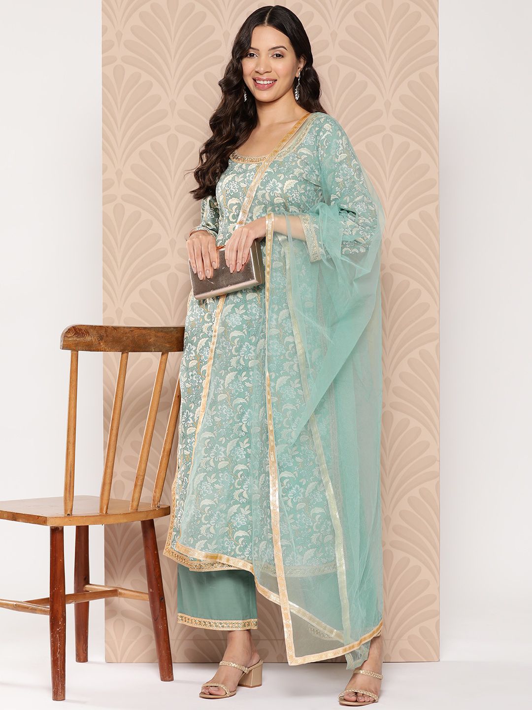 Dhiyona VA Women'sFloral Printed Regular Pure Cotton Kurta with Palazzos & Dupatta