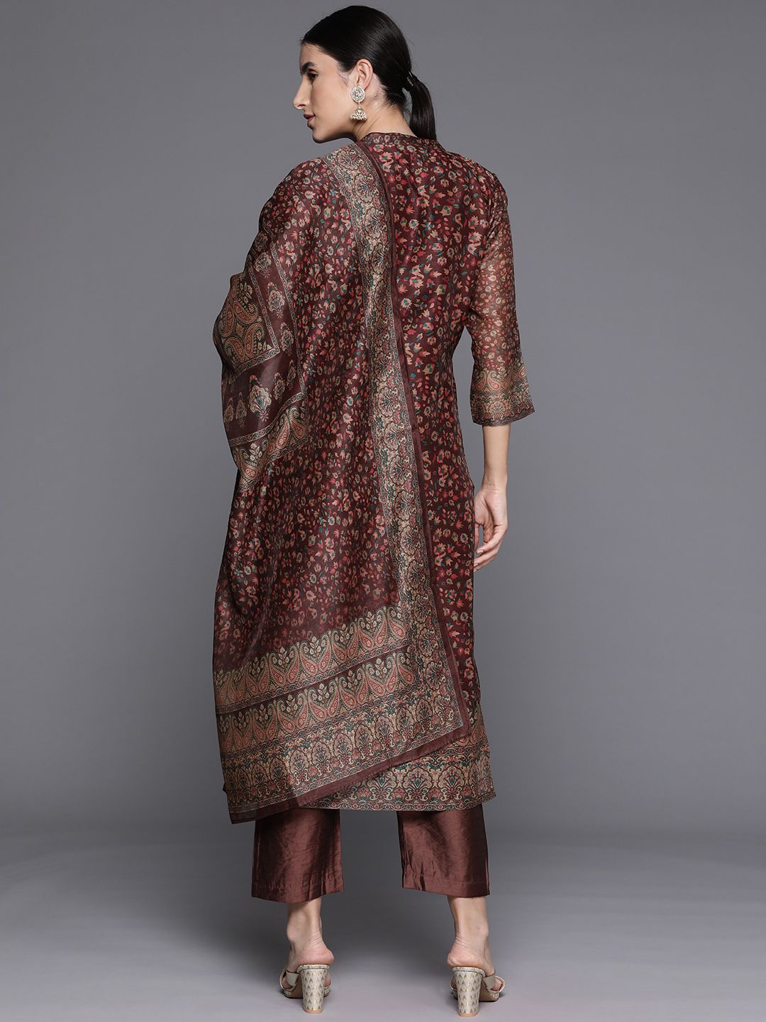 Dhiyona VA Women's Floral Printed Regular Chanderi Silk Kurta with Trousers & With Dupatta