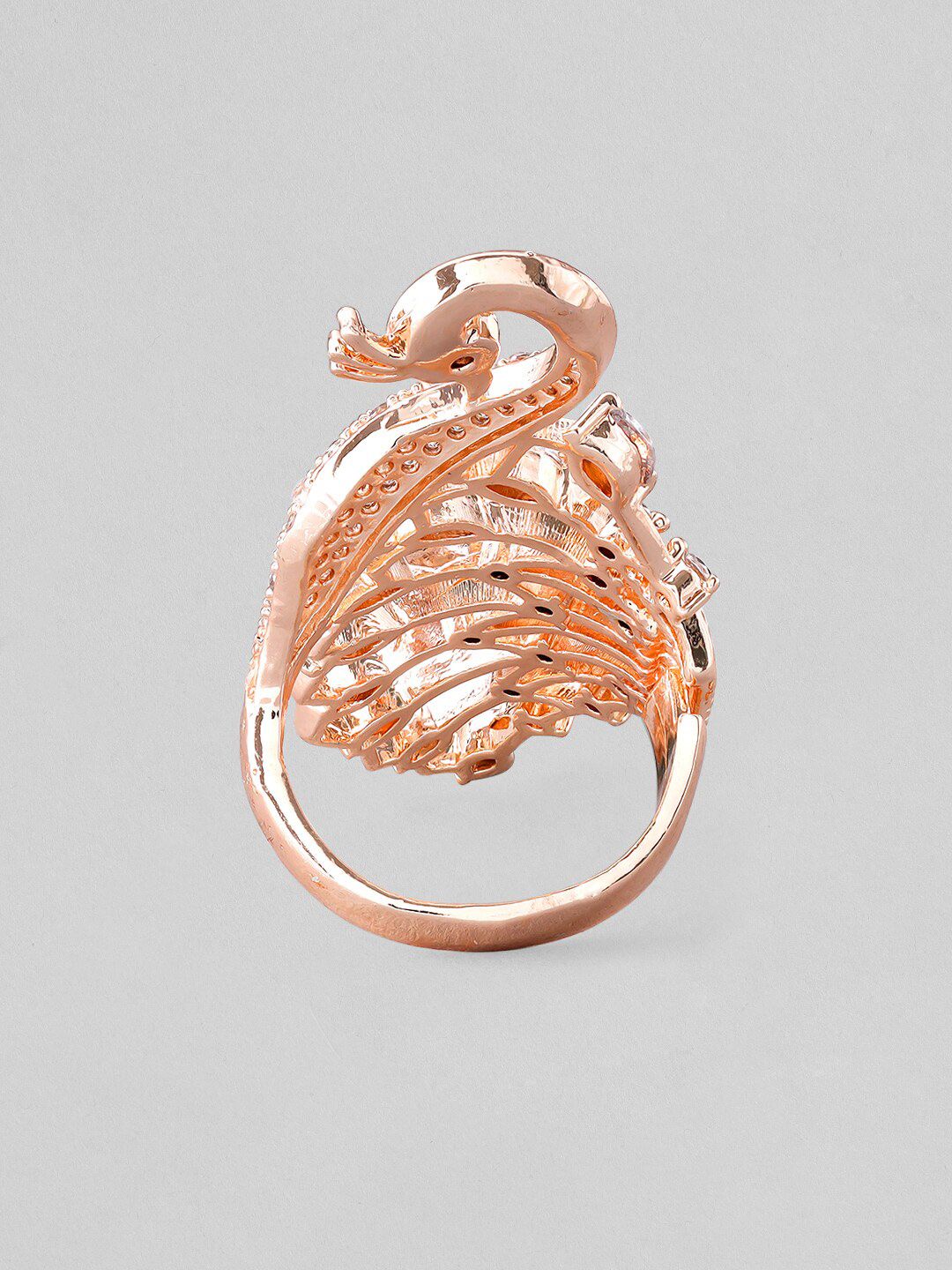 Dhiyona RJ Women's 18K Rose Gold-Plated Peacock Design Cubic Zirconia Studded Finger Ring