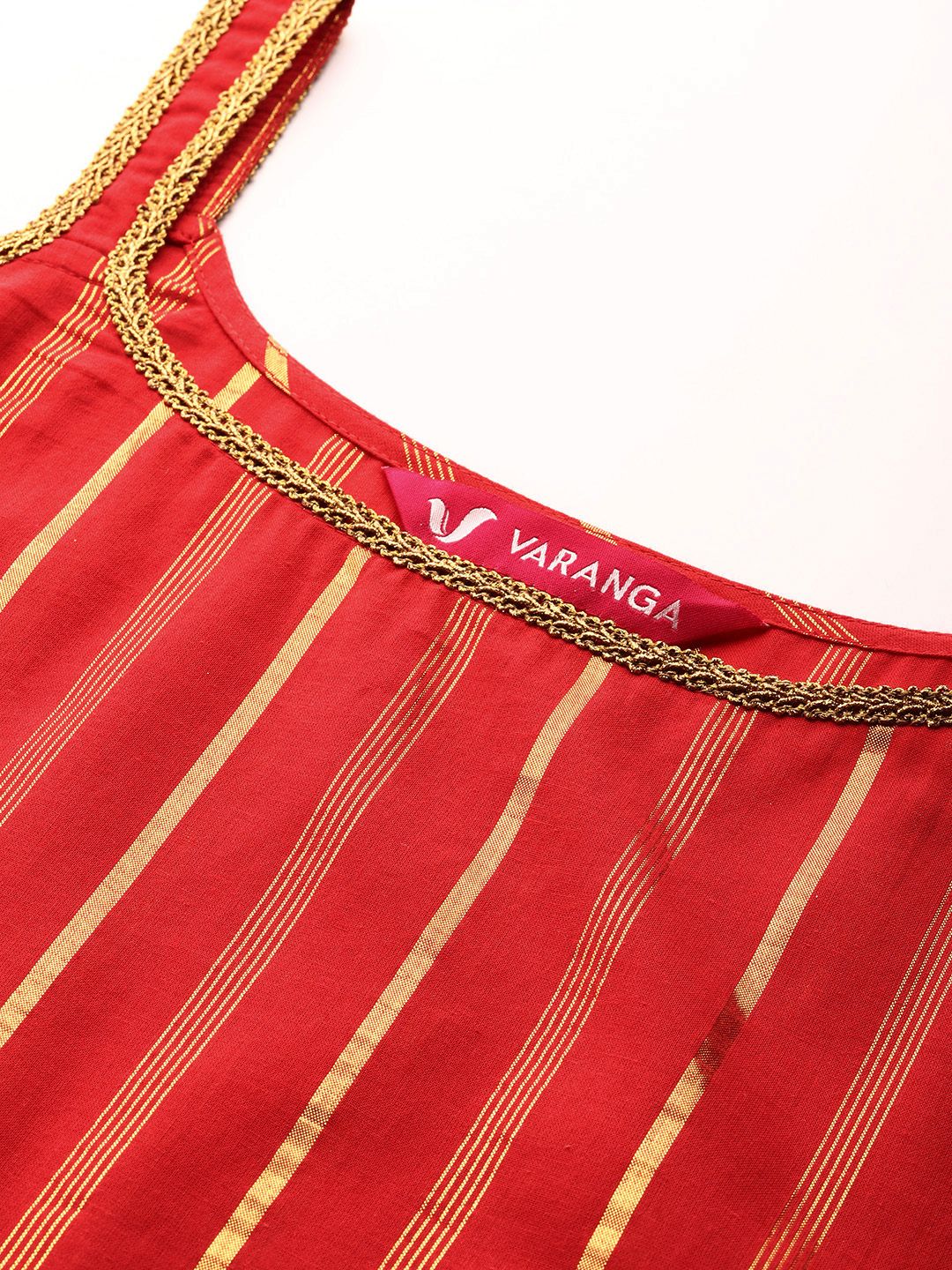 Dhiyona VA Women's Red Gotta Patti Pure Cotton Kurta with Trousers & Dupatta