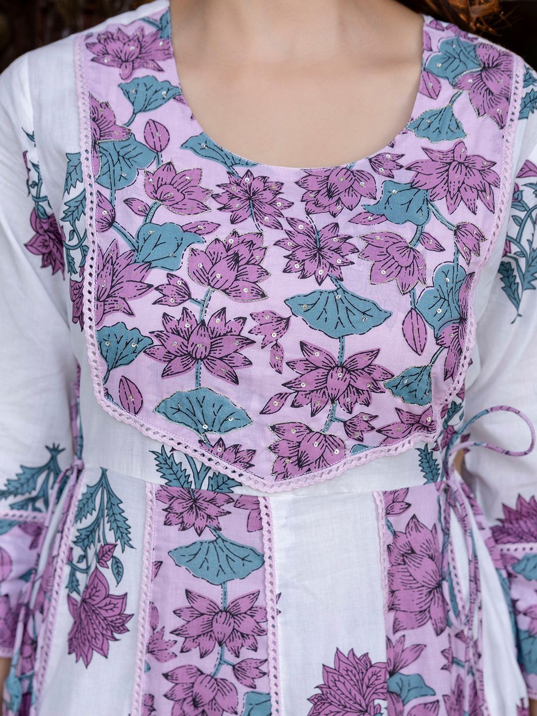 Dhiyona IE Floral Printed Empire Pure Cotton Anarkali Kurta With Trouser & Dupatta