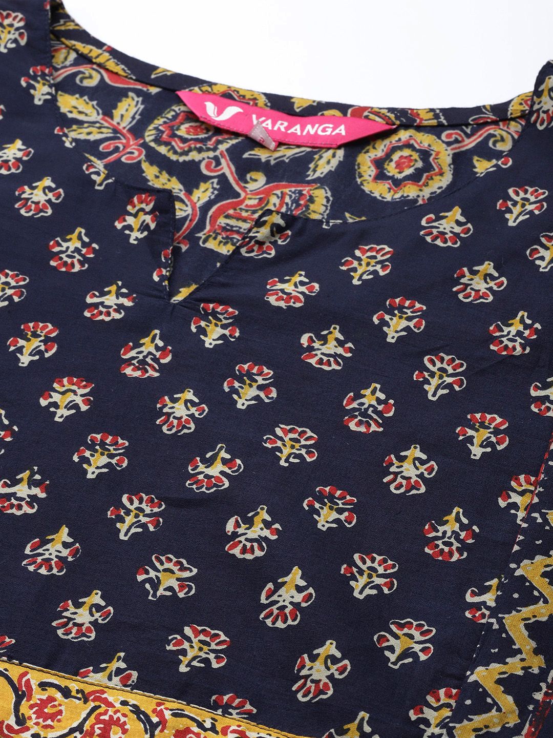 Dhiyona VA Women's Navy Blue Ethnic Motifs Printed Pure Cotton Kurta with Trousers & With Dupatta