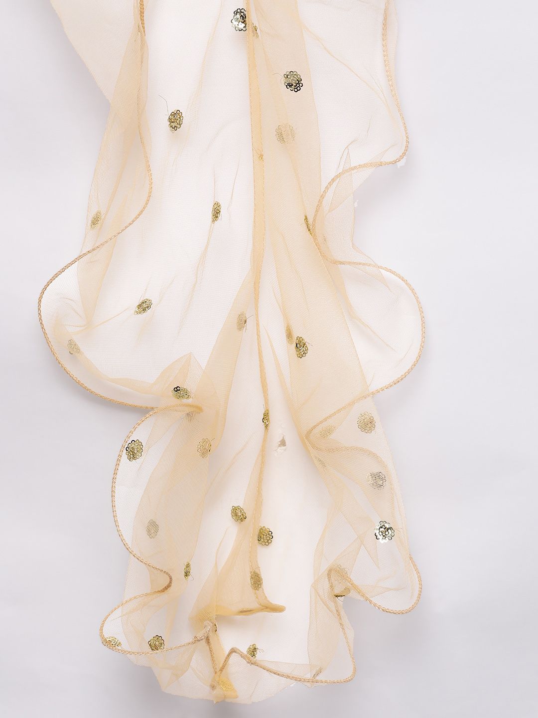Dhiyona VA Women's Peach-Coloured & Beige Floral Sequinned Kurta with Sharara & With Dupatta