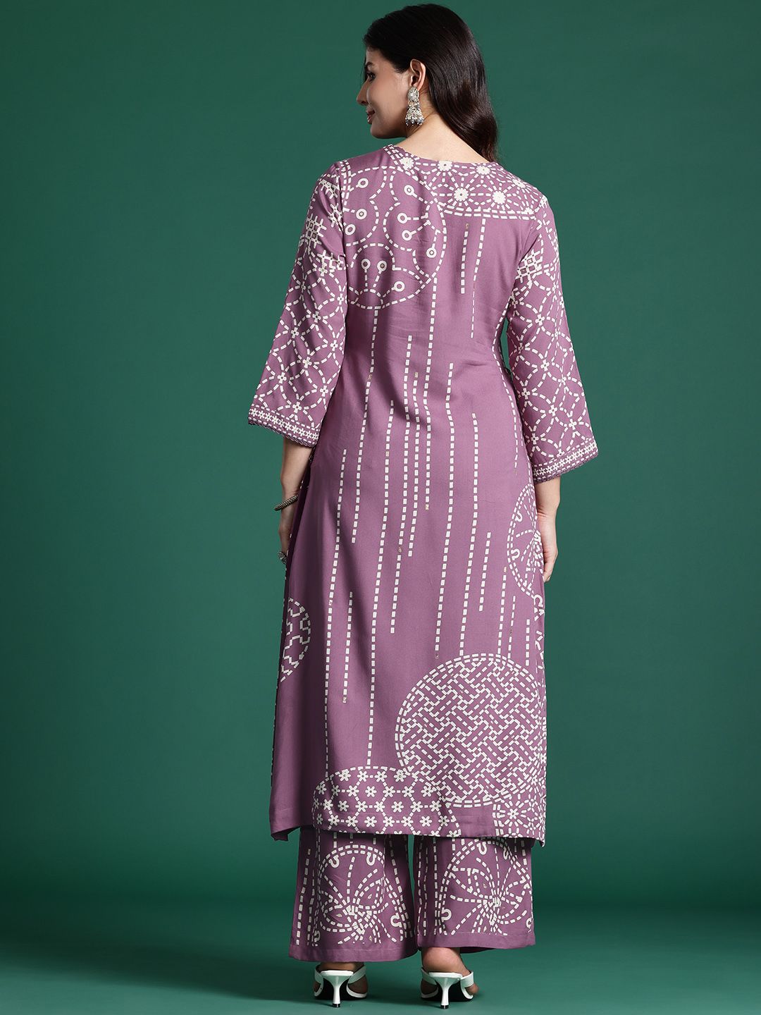 Dhiyona IE Printed Beads & Stones Kurta with Palazzos