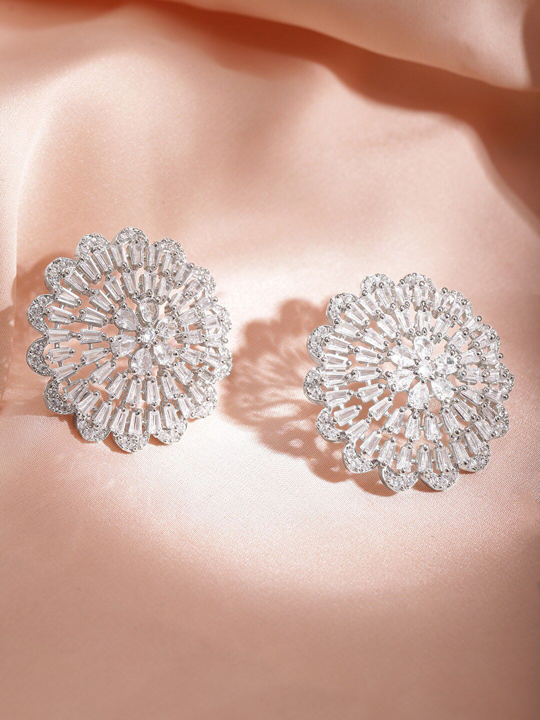 Dhiyona RJ Women's Rhodium-Plated Cubic Zirconia Studded Studs Earrings