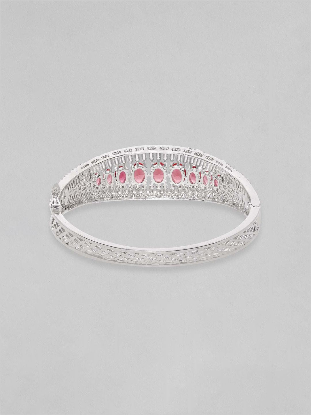 Dhiyona RJ Women's Rhodium Plated Ruby Red & Cubic Zirconia Studded Openable Premium Bracelet ,
