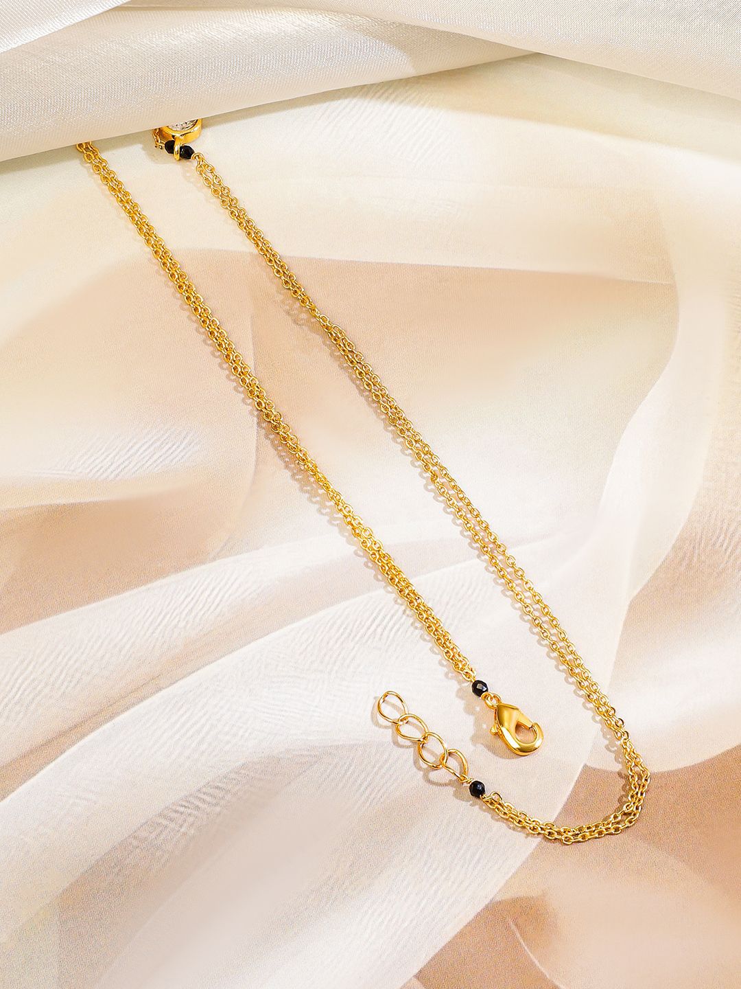 Dhiyona RJ Women's 18K Gold-Plated Cubic Zirconia Studded Minimal Mangalsutra with Black Beaded Chain