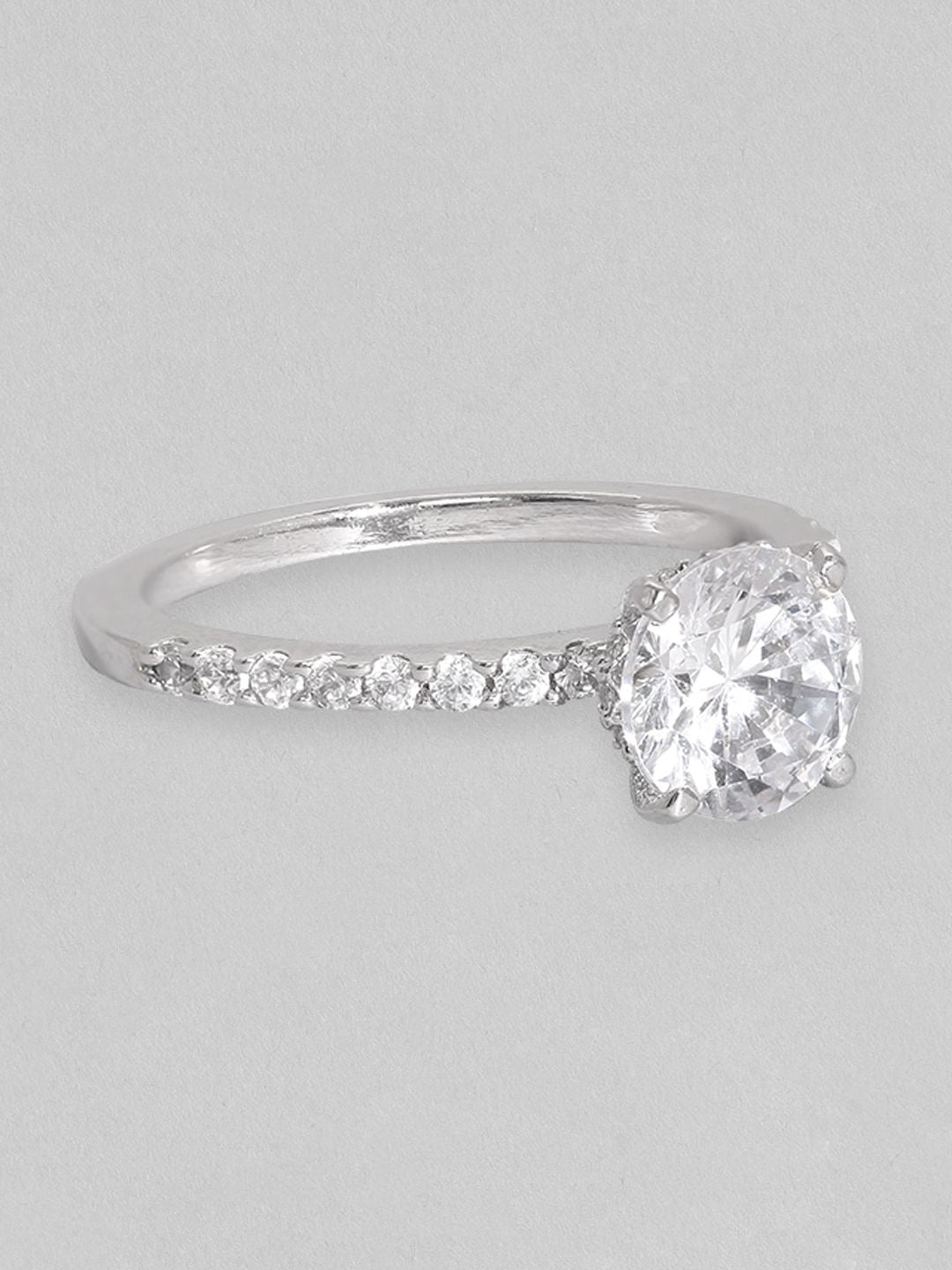 Dhiyona RJ Women's Rhodium-Plated CZ-Studded Finger Ring
