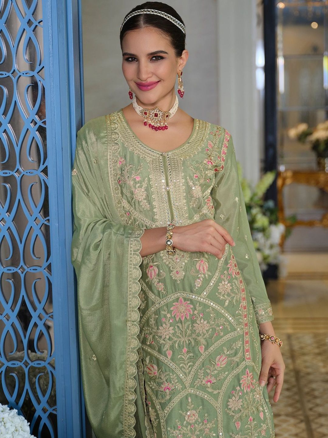 Women Ethnic Motifs Embroidered Kurta with Palazzos & Dupatta