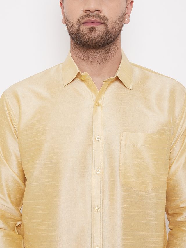 Men's Gold Silk Blend Straight Ethnic Shirt