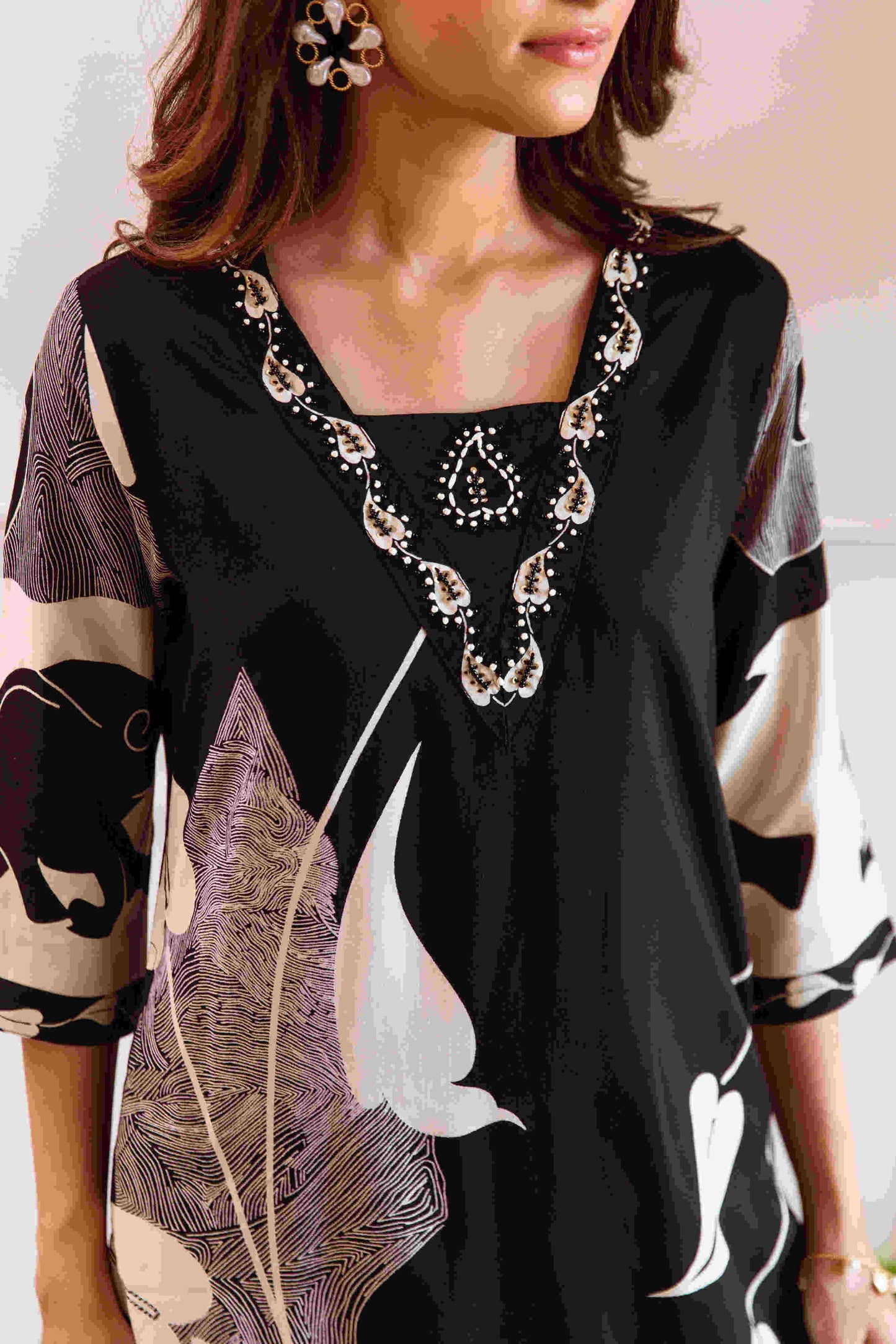 Dhiyona IS Women's Ethnic Motifs Printed Beads And Stones Straight Kurta With Palazzos