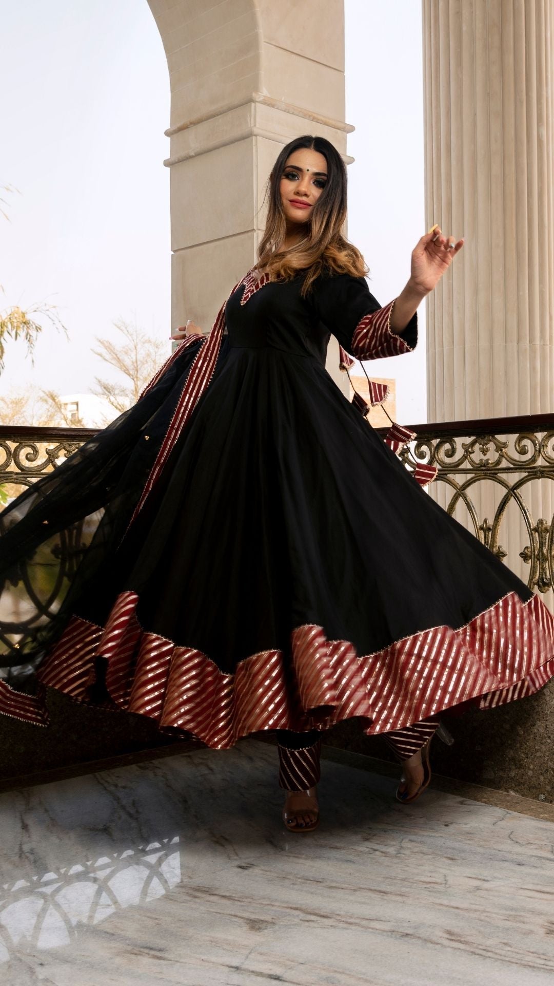 Hina Black And Maroon Anarkali Set