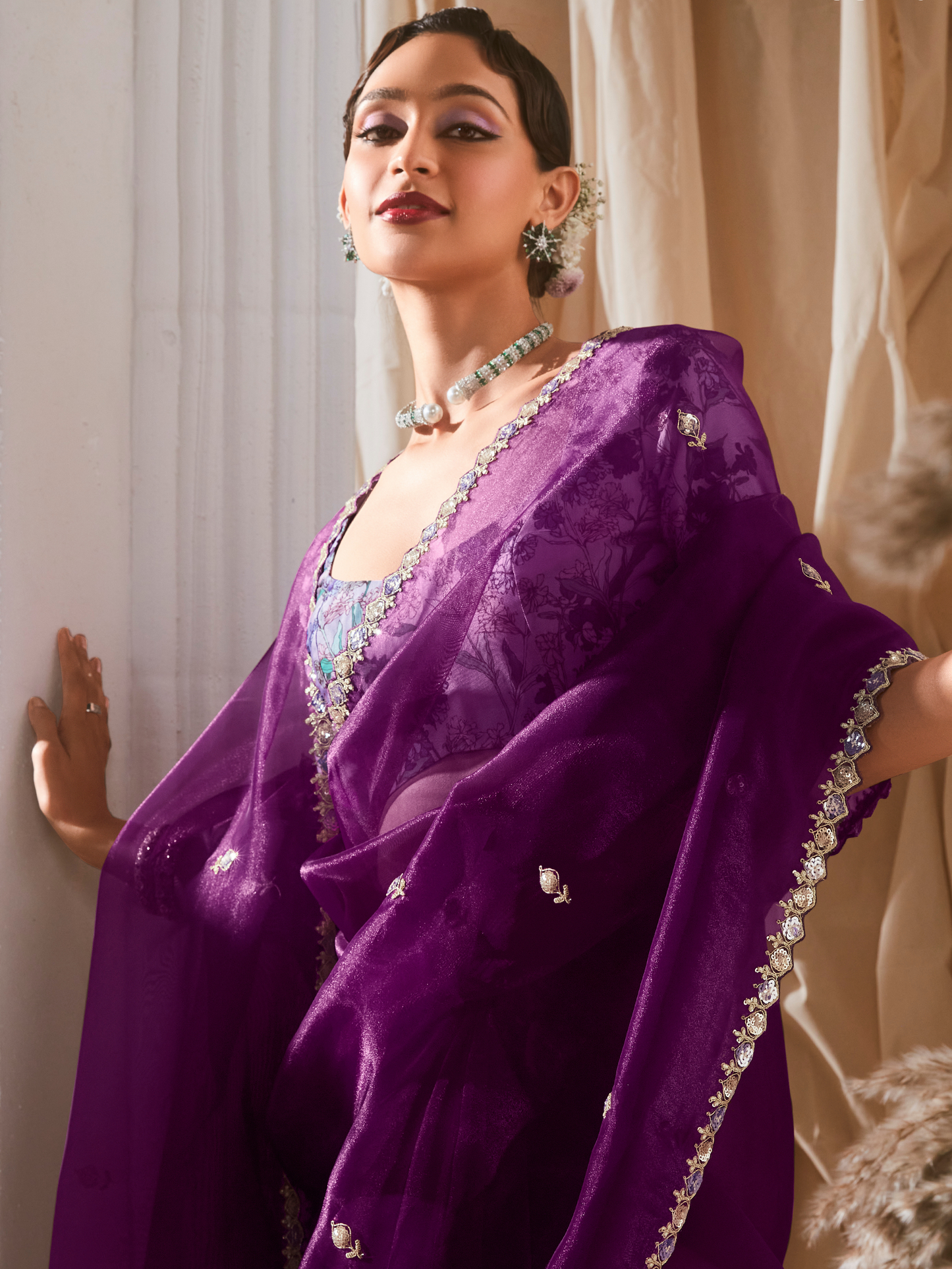 Dhiyona KM Women Purple Designer Organza Saree: Effortless Elegance For Every Occasion