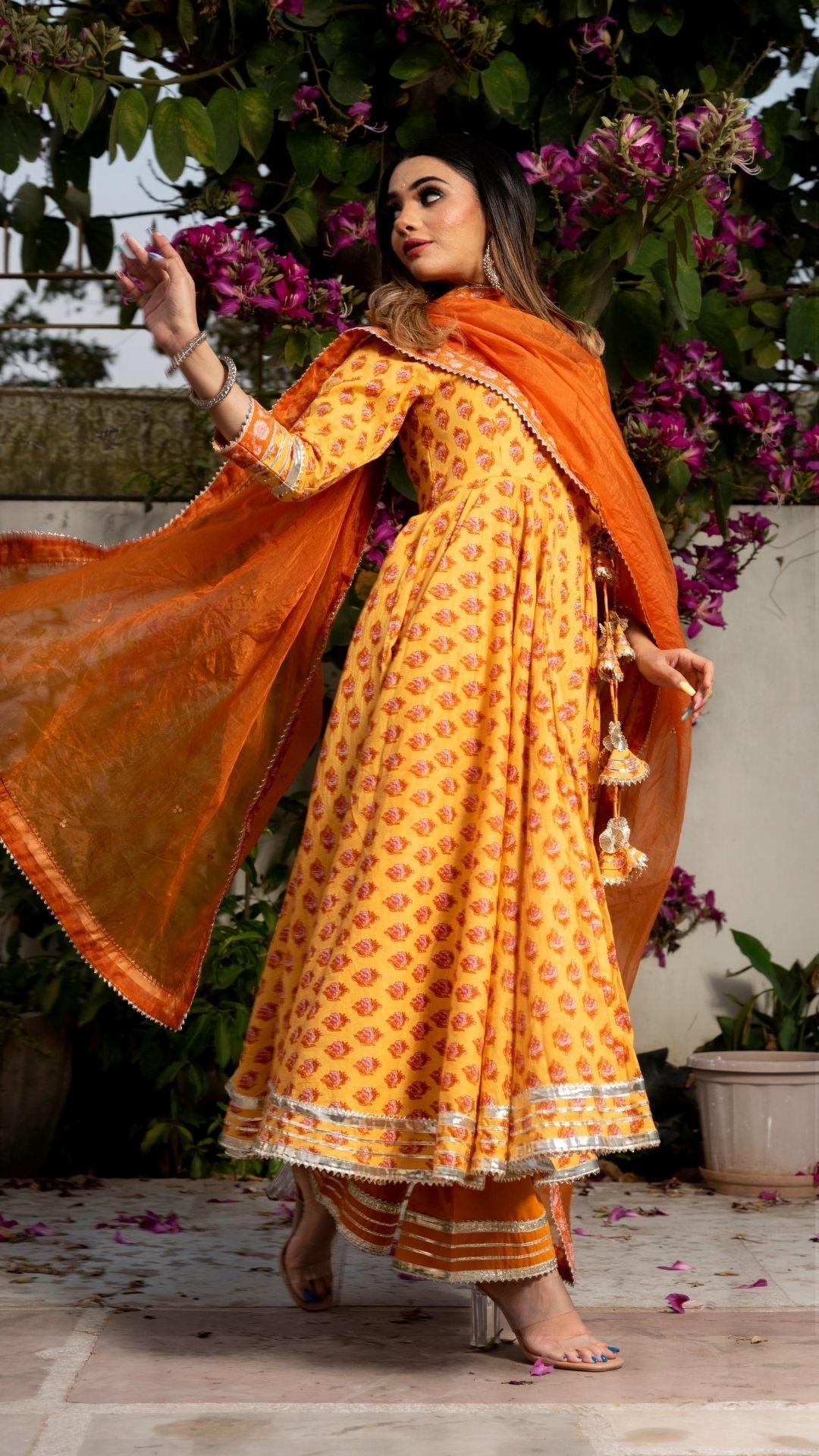 Mehar Light Brown Hand Block Angrakha Set