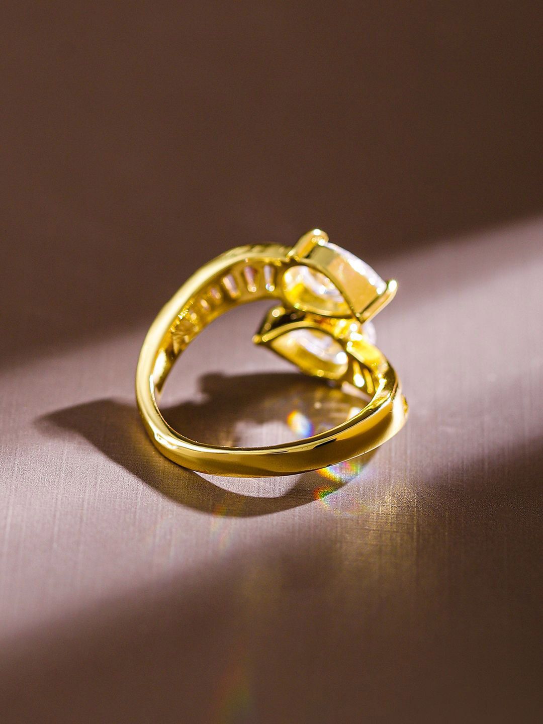 Dhiyona RJ Women's 18K Gold Plated Pear Cut Cubic Zirconia Studded Openable Adjustable Ring