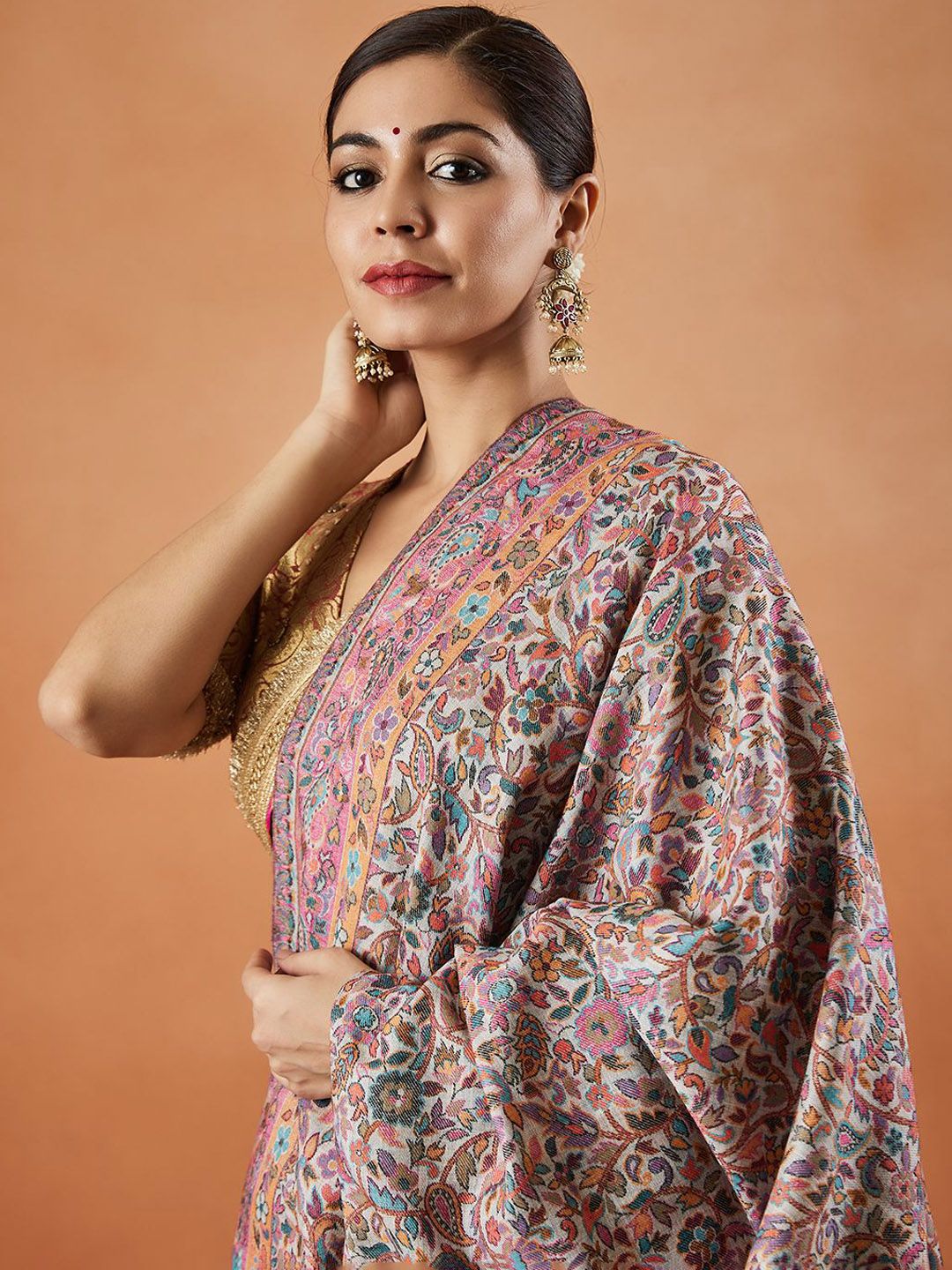 Dhiyona PA Floral Woven Design Fringed Shawl