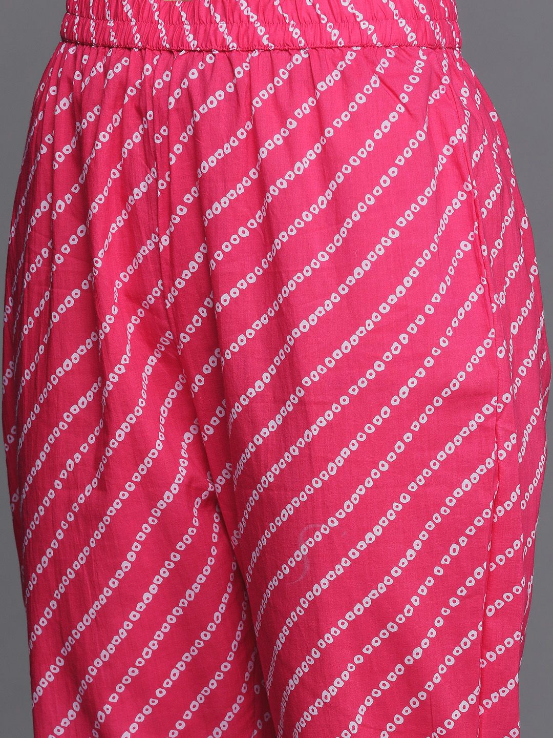 Dhiyona VA Women's Pink Bandhani Printed Gotta Patti Pure Cotton Kurta with Trousers & With Dupatta