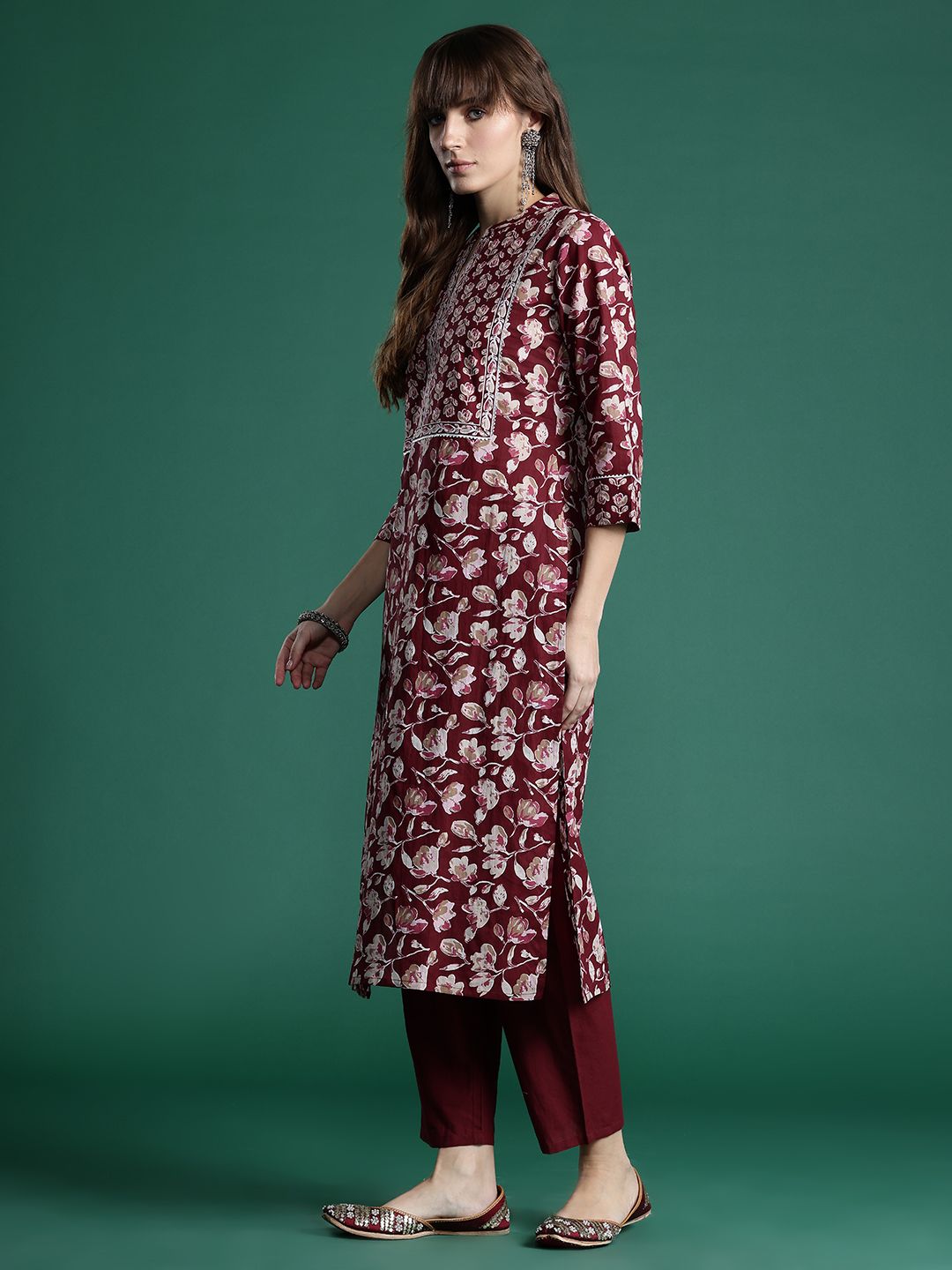 Dhiyona IE Floral Printed Pure Cotton Kurta With Trousers & Dupatta