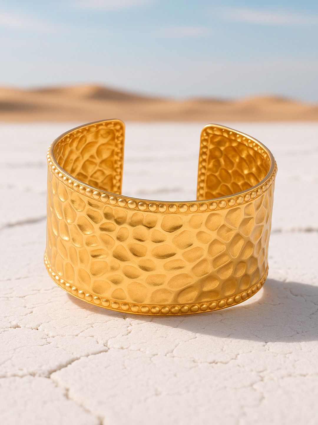 Dhiyona RJ Women's 22K Gold-Plated Textured Free Size Statement Cuff Bracelet