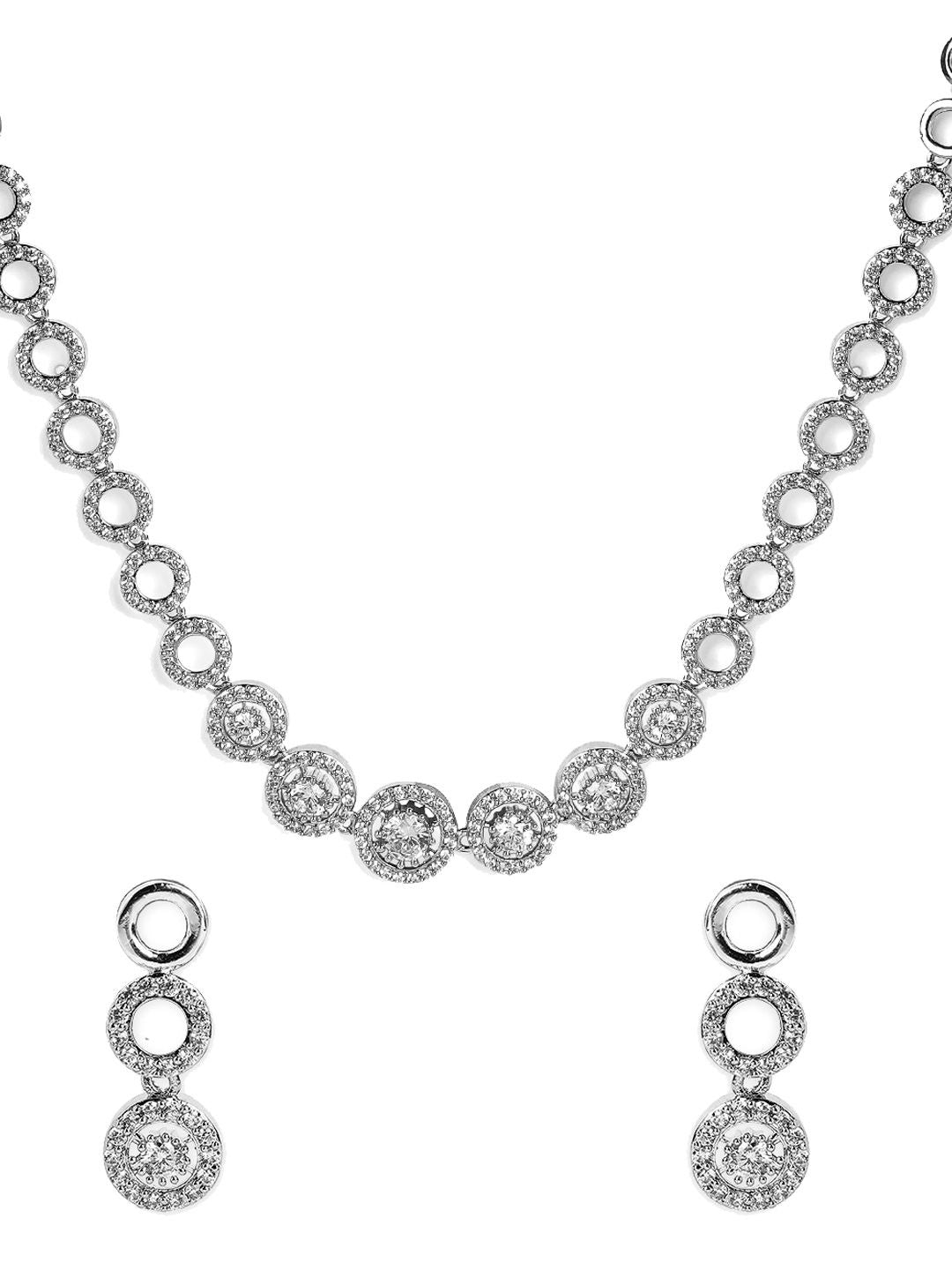 Dhiyona RJ Women's Rodium-Plated Cubic Zirconia-Studded Minimal Statement Jewellery Set