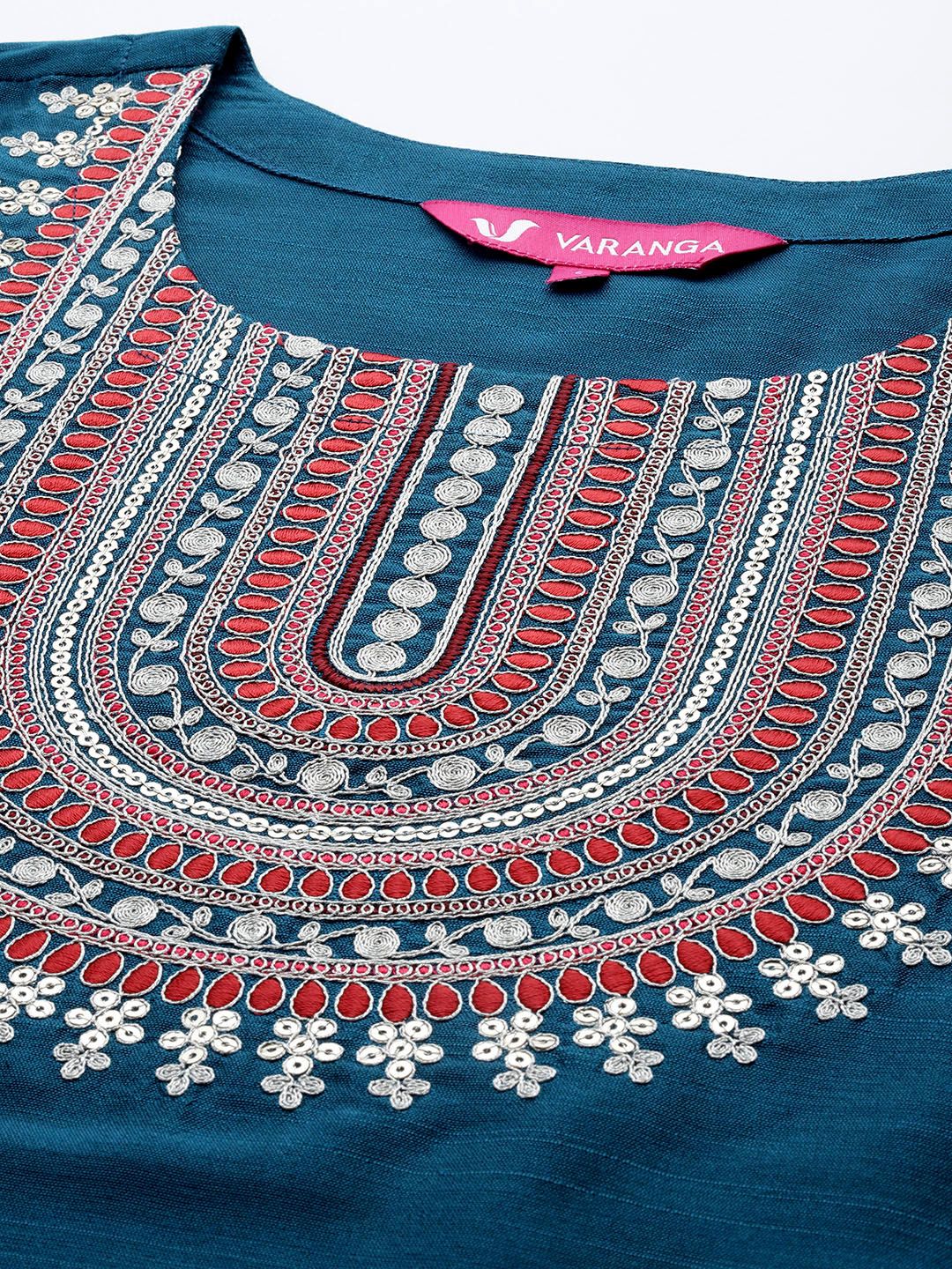 Dhiyona VA Women's Embroidered Yoke Design Regular Sequinned Kurta With Trousers & Dupatta