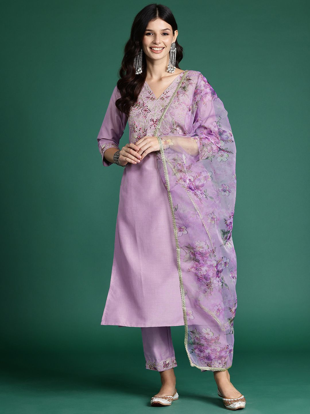 Dhiyona IE Ethnic Motifs Embroidered Kurta with Trousers & With Dupatta